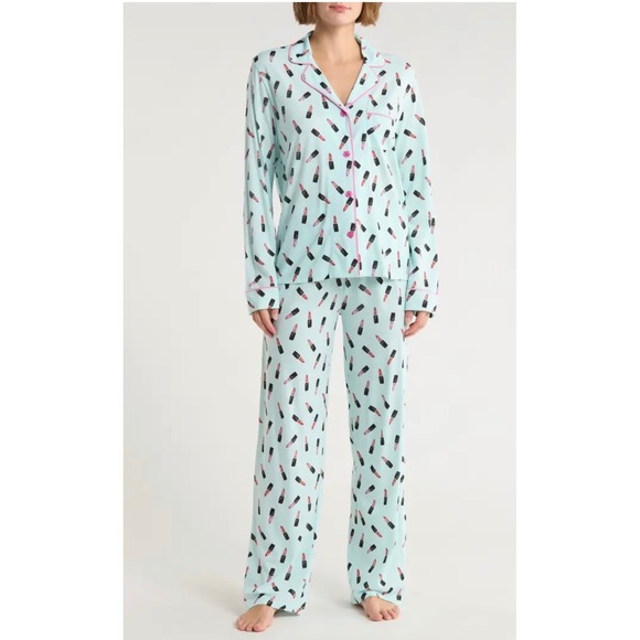 PJ Salvage Other - PJ Salvage Mint Lipstick Pajama Set Long Sleeve Button Down Pants Women's Large